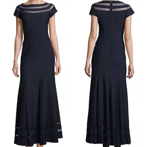 JS Collections Navy Ottoman Fit and Flare Full Length Maxi Dress Gown 12 NWT - Picture 1 of 12